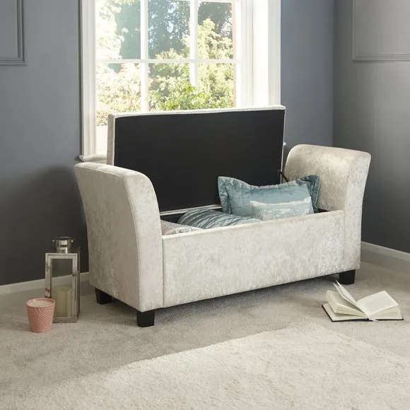 Storage Ottoman Window Seat - Cream, Velvet