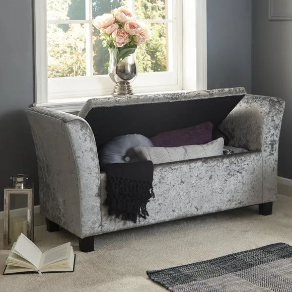 Storage Ottoman Window Seat - Cream, Velvet