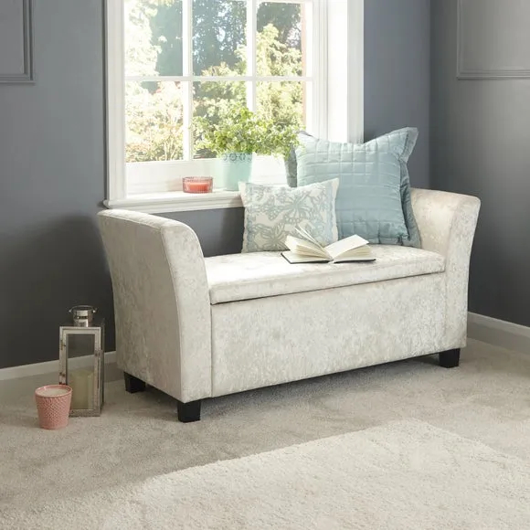 Storage Ottoman Window Seat - Cream, Velvet
