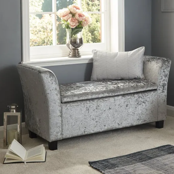 Storage Ottoman Window Seat - Grey, Velvet