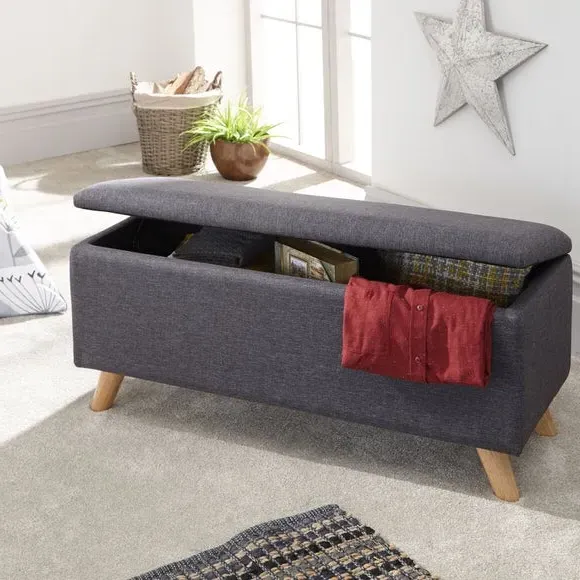 Storage Ottoman with Lift Lid - Grey, Fabric