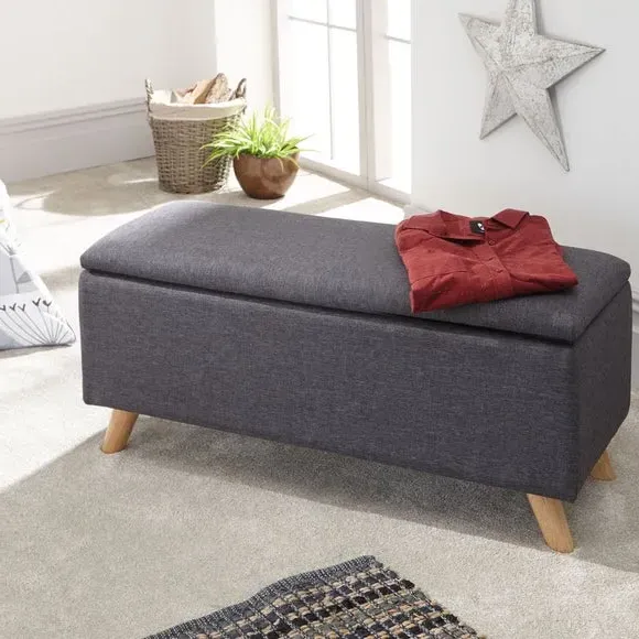 Storage Ottoman with Lift Lid - Grey, Fabric image