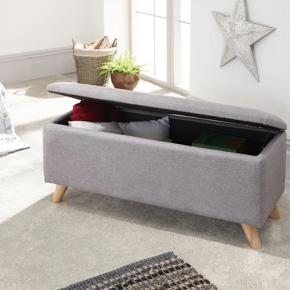 Storage Ottoman with Lift Lid - Light Grey, Fabric