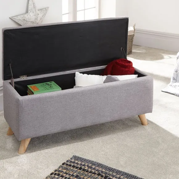 Storage Ottoman with Lift Lid - Light Grey, Fabric