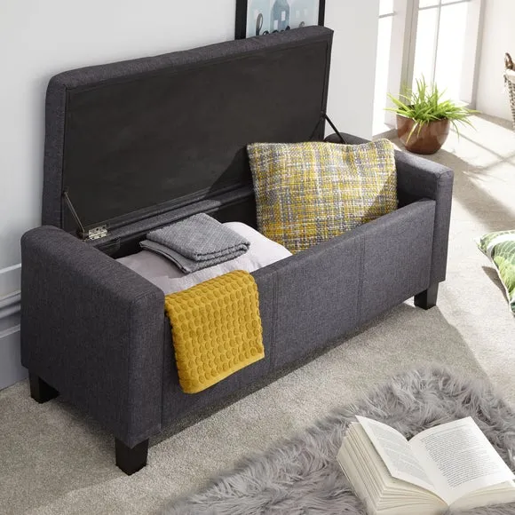 Storage Ottoman with Lift-Up Lid - Grey, Fabric