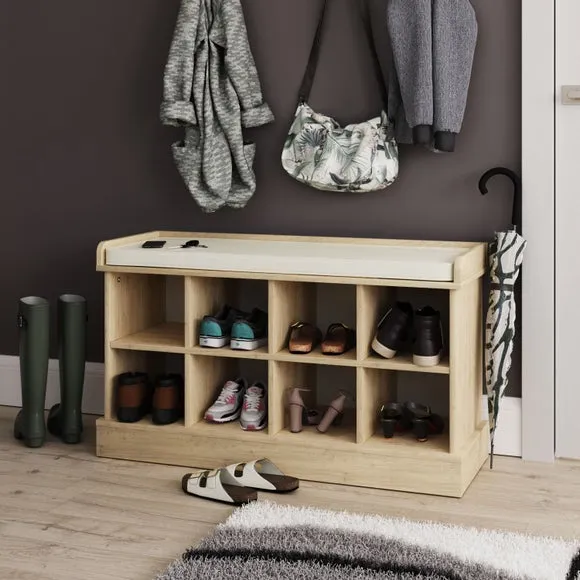 Storage Shoe Bench with Cushion - Oak image