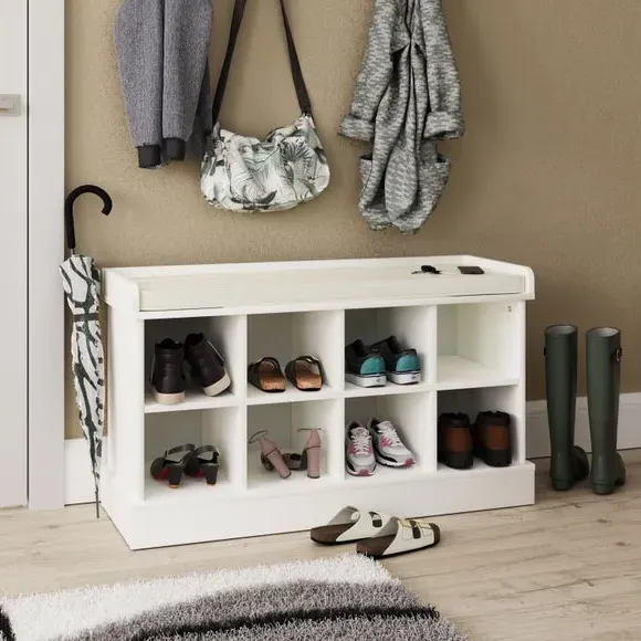 Storage Shoe Bench with Cushion - White