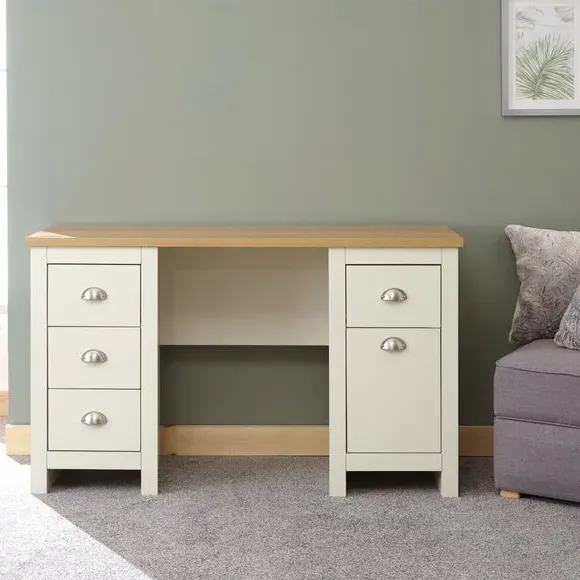 Study Desk with Storage - Cream, Oak Veneer