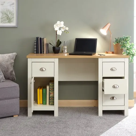 Study Desk with Storage - Cream, Oak Veneer