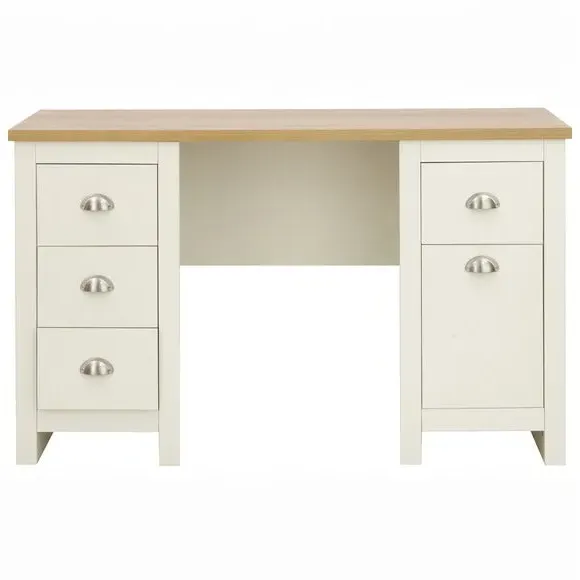 Study Desk with Storage - Cream, Oak Veneer