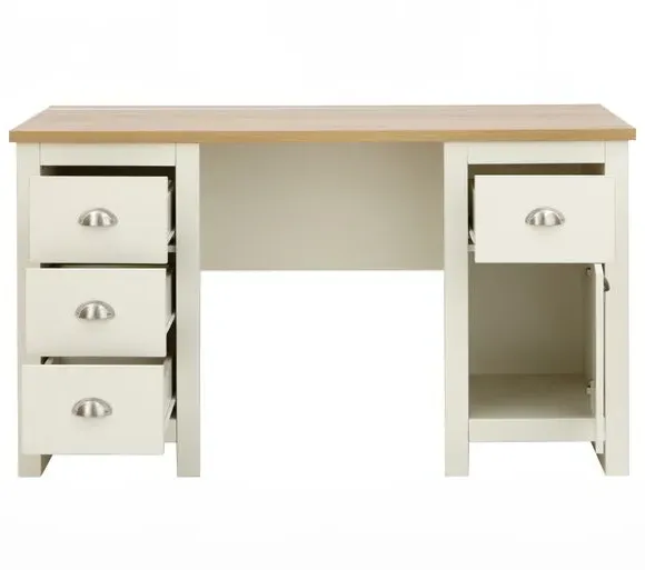 Study Desk with Storage - Cream, Oak Veneer