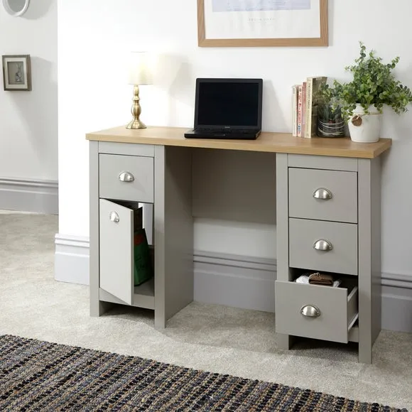 Study Desk with Storage - Grey, Oak Veneer