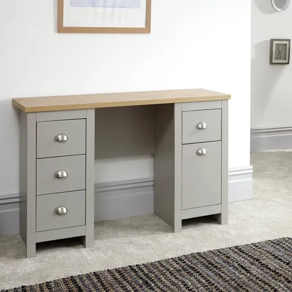 Study Desk with Storage - Grey, Oak Veneer
