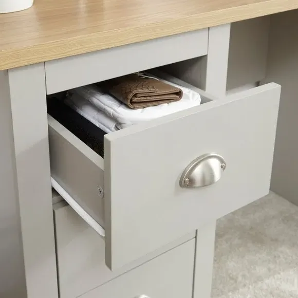 Study Desk with Storage - Grey, Oak Veneer