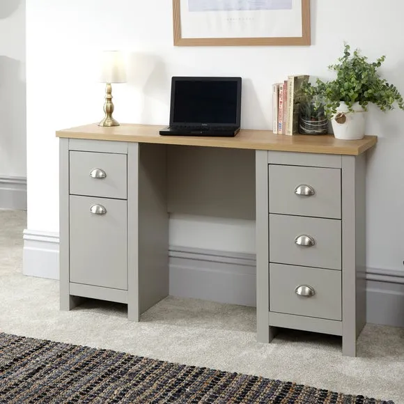Study Desk with Storage - Grey, Oak Veneer