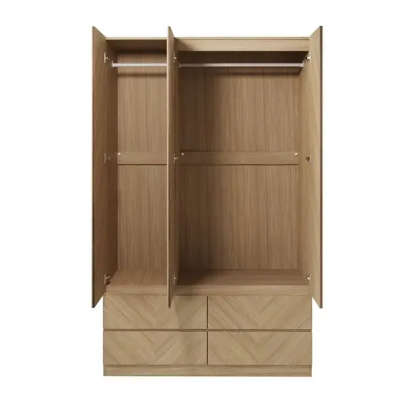 Triple 4-Drawer Wardrobe - Oak, Wood Effect