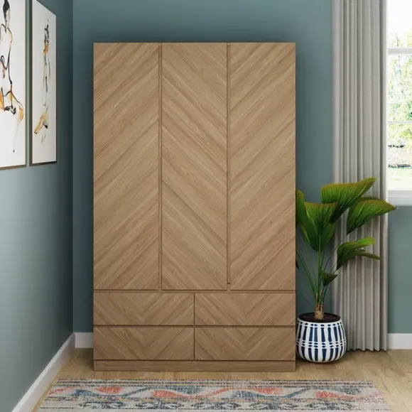 Triple 4-Drawer Wardrobe - Oak, Wood Effect image