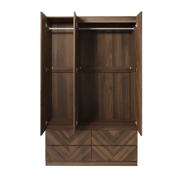 Triple 4-Drawer Wardrobe - Walnut, Wood Effect