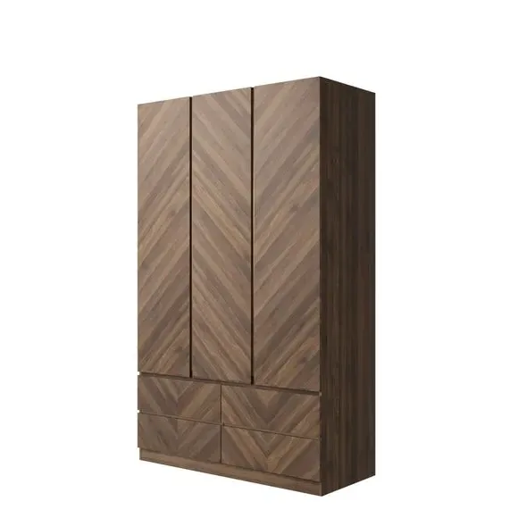 Triple 4-Drawer Wardrobe - Walnut, Wood Effect
