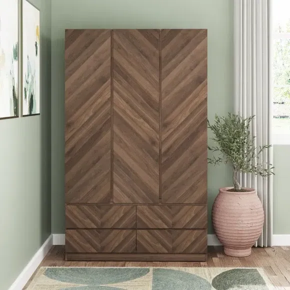 Triple 4-Drawer Wardrobe - Walnut, Wood Effect