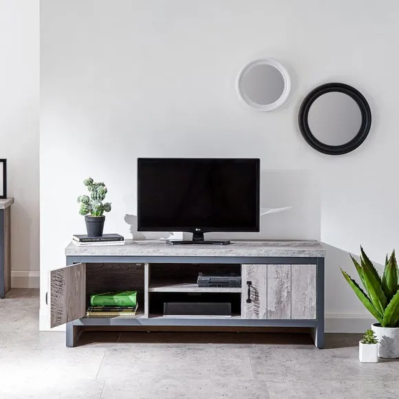TV Unit with Storage - Grey, Wood Effect