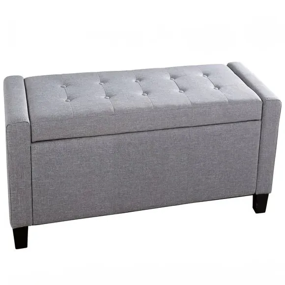 Upholstered Ottoman with Storage - Grey, Fabric