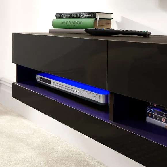 Wall-Mounted TV Unit with Shelving - Black