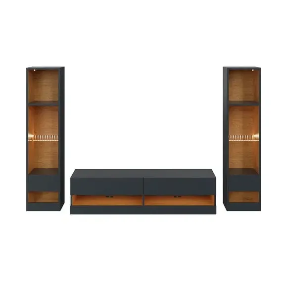 Wall-Mounted TV Unit with Shelving - Dark Grey