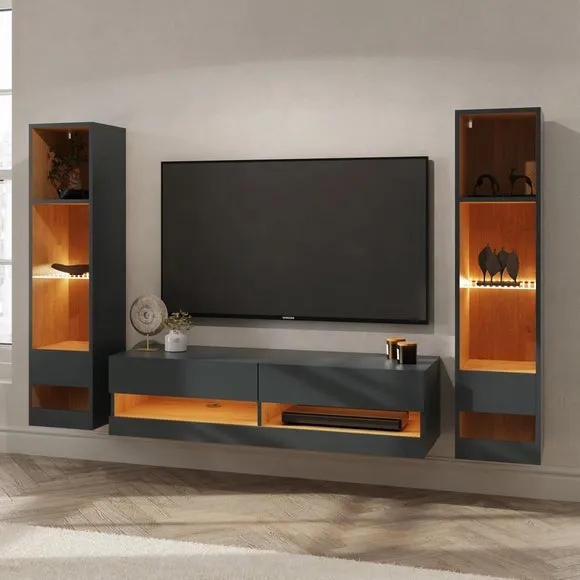Wall-Mounted TV Unit with Shelving - Dark Grey image