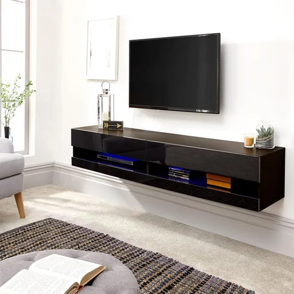 Wide TV Unit with Shelving - Black