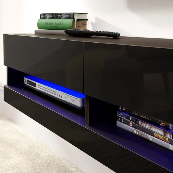 Wide TV Unit with Shelving - Black