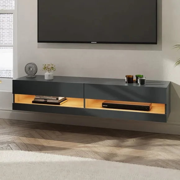 Wide TV Unit with Shelving - Dark Grey
