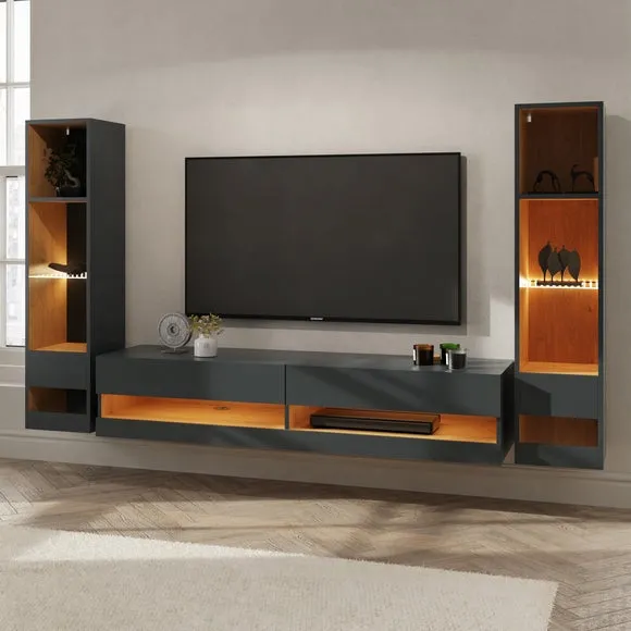 Wide TV Unit with Shelving - Dark Grey image