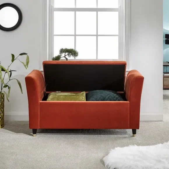 Window Seat with Storage - Rust, Chenille