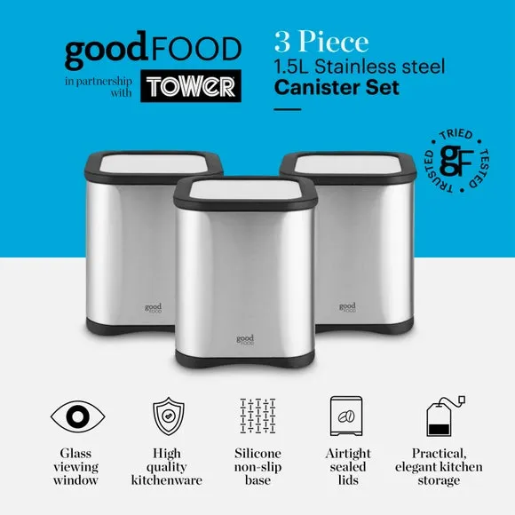 Set of 3 Storage Canisters - Silver, Steel