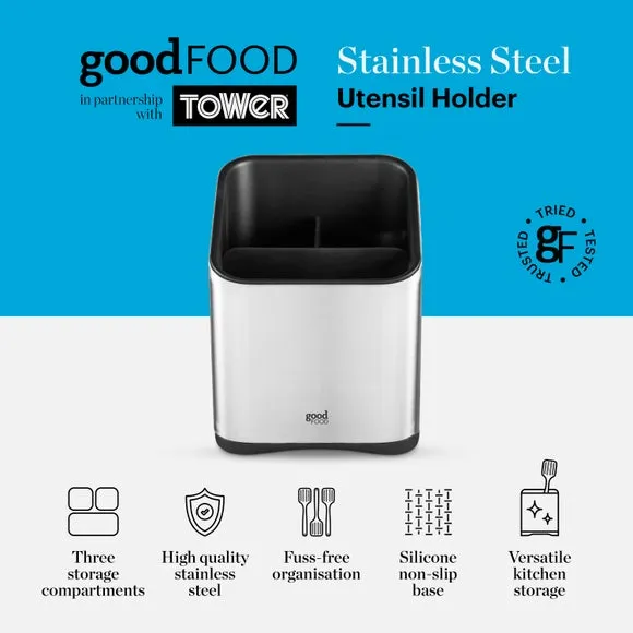 Utensil Holder with Non-Slip Base - Silver