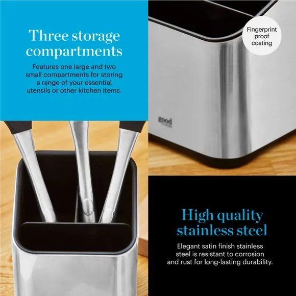 Utensil Holder with Non-Slip Base - Silver