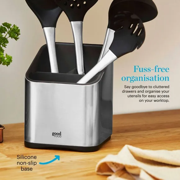 Utensil Holder with Non-Slip Base - Silver
