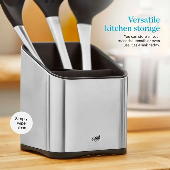 Utensil Holder with Non-Slip Base - Silver