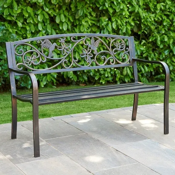 2-Seater Garden Bench with Hummingbird Design - Bronze