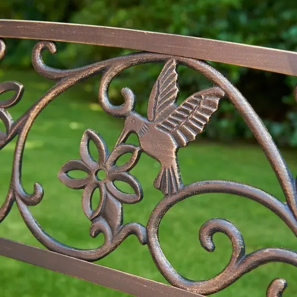 2-Seater Garden Bench with Hummingbird Design - Bronze