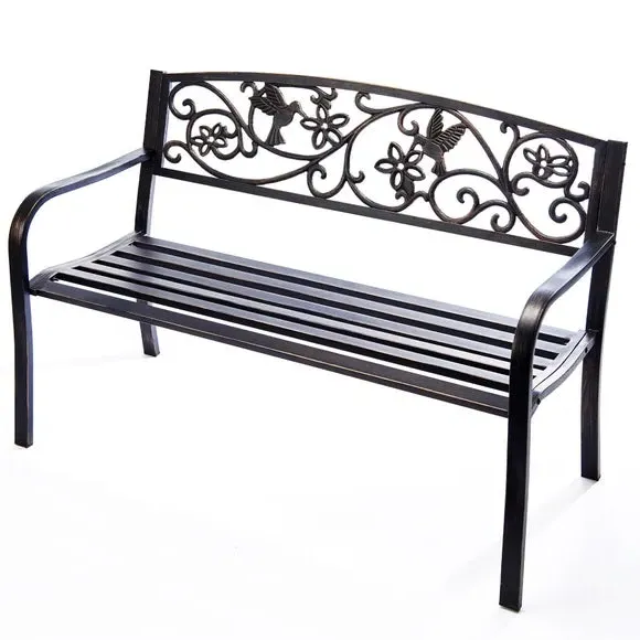 2-Seater Garden Bench with Hummingbird Design - Bronze