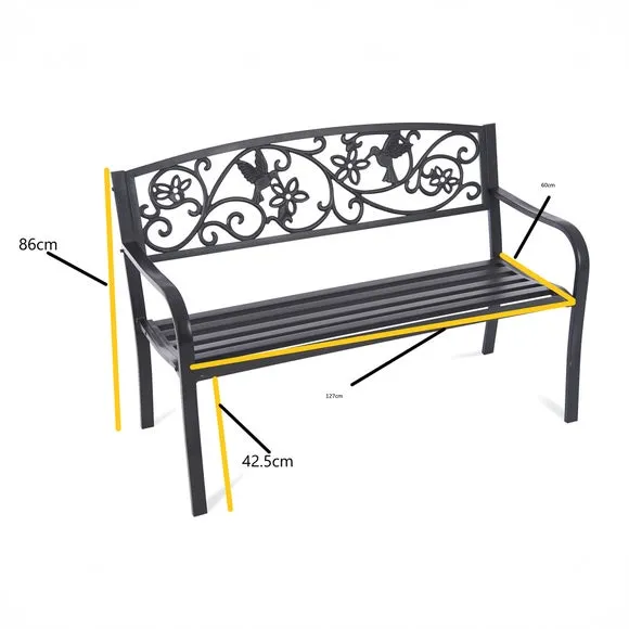 2-Seater Garden Bench with Hummingbird Design - Bronze