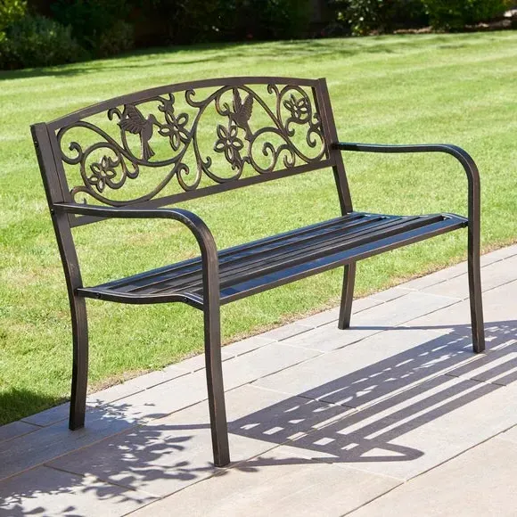 2-Seater Garden Bench with Hummingbird Design - Bronze image