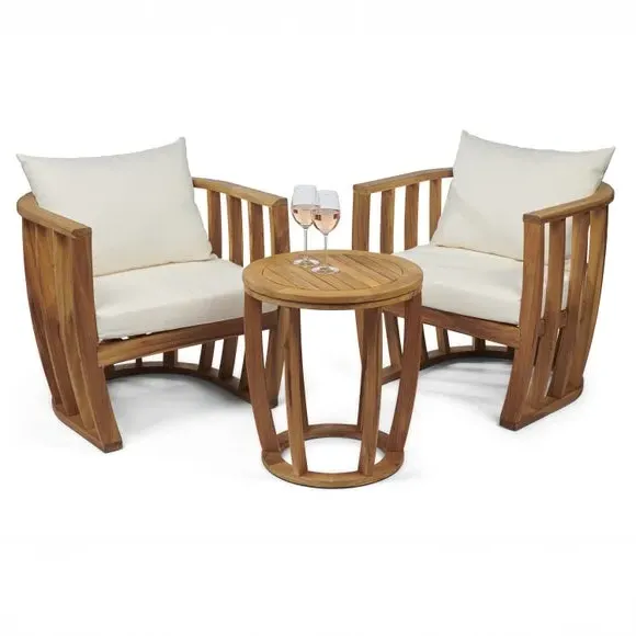 3-Piece Conversation Set with Cushions - Natural