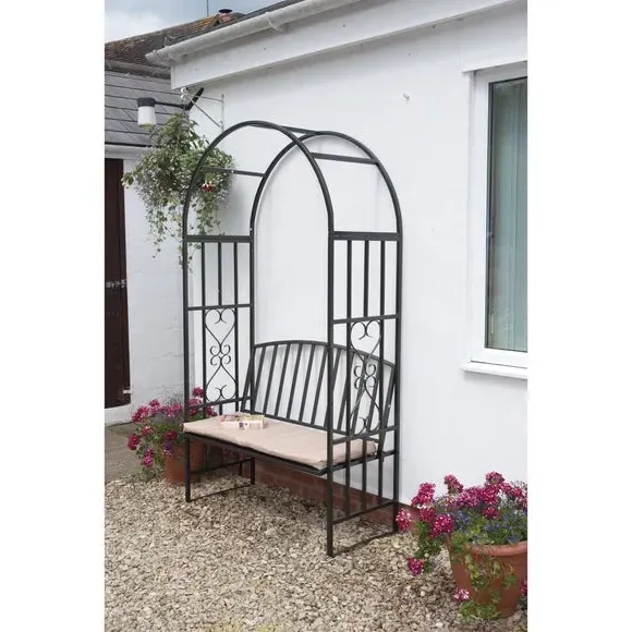 Arched Garden Bench with Cushion - Grey image