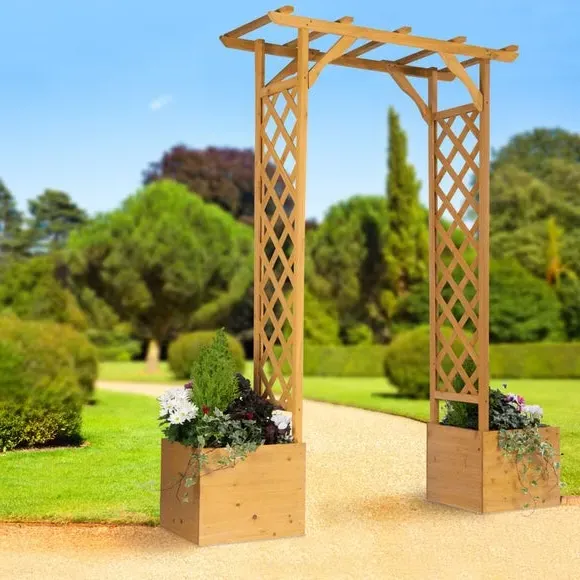 Garden Arch with Planters - Natural, Wood