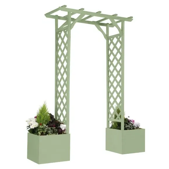 Garden Arch with Planters - Sage, Wood