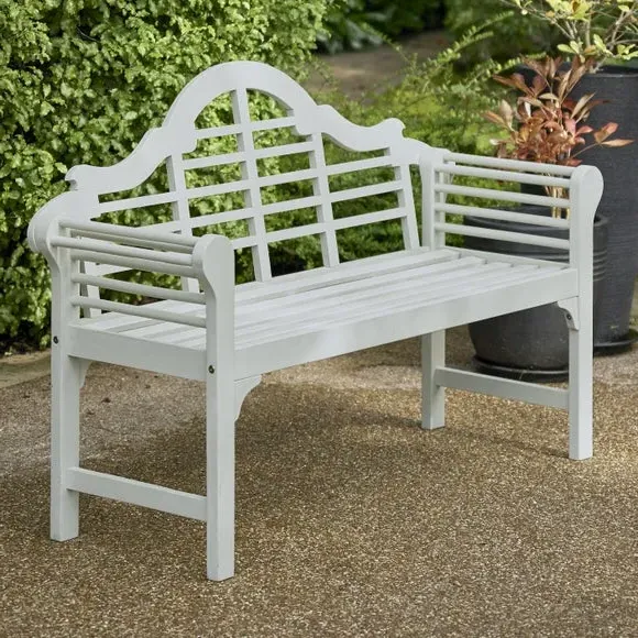 Garden Bench with Arched Back - Pearl White, Acacia