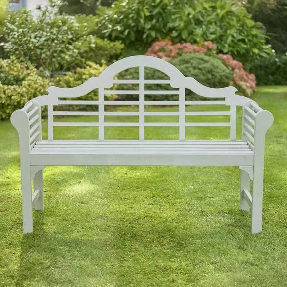 Garden Bench with Arched Back - Pearl White, Acacia